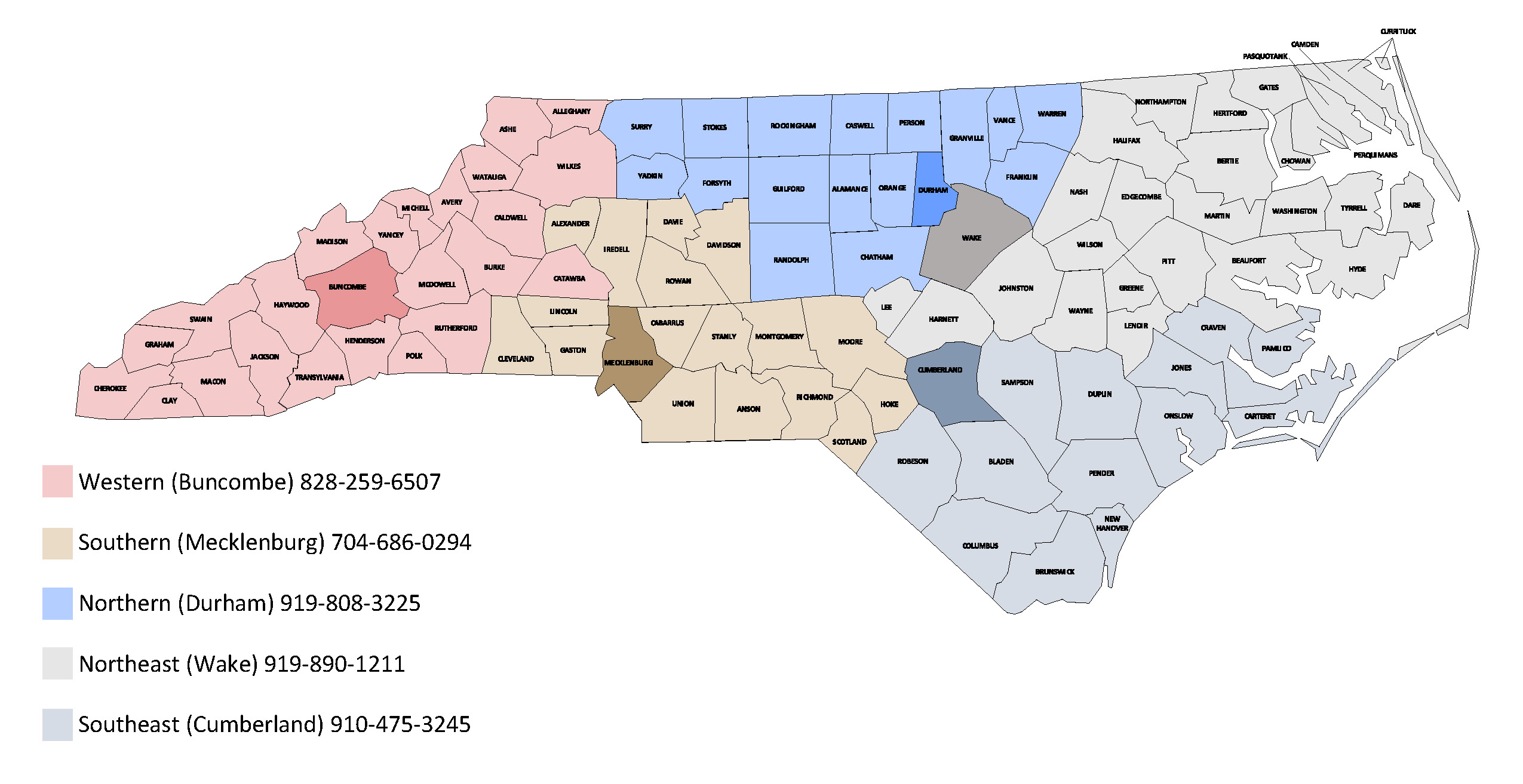 NC Access and Visitation county map AV locations