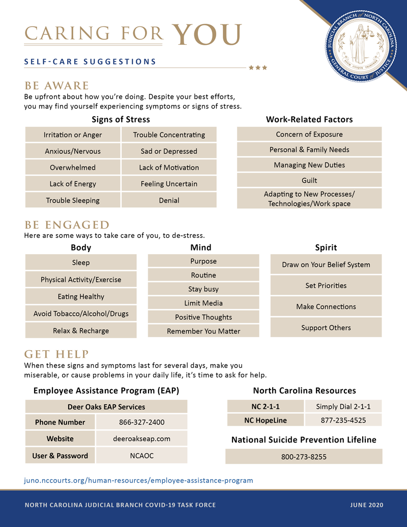 Caring for YOU companion one-page graphic