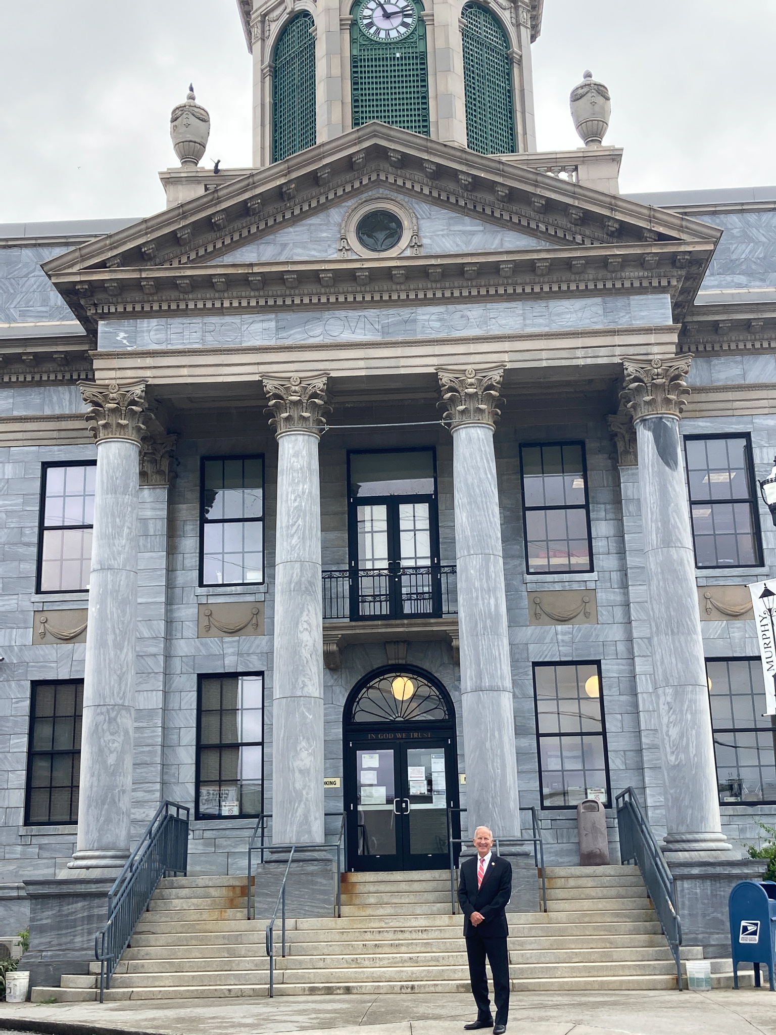 Chief Justice Paul Newby in front of the Cherokee County Courthouse in Murphy, NC