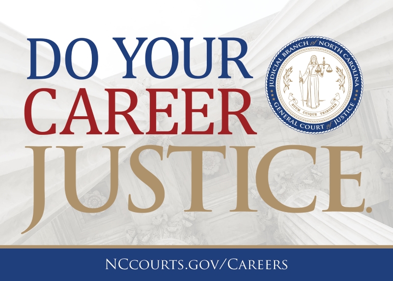 Do Your Career Justice, courthouse columns in background, Judicial Branch seal