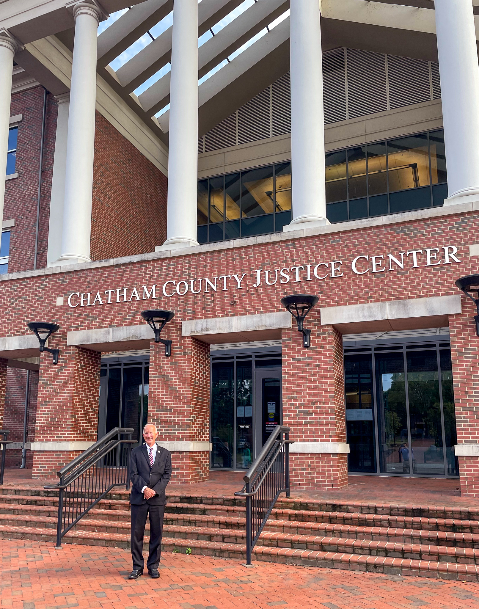 Chief Justice Newby outside of the Chatham County Justice Center