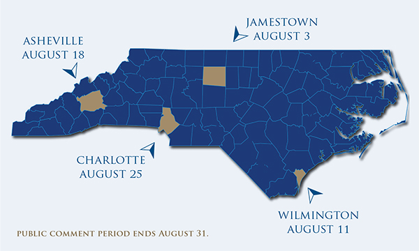 NCCALJ public hearings locations statewide map