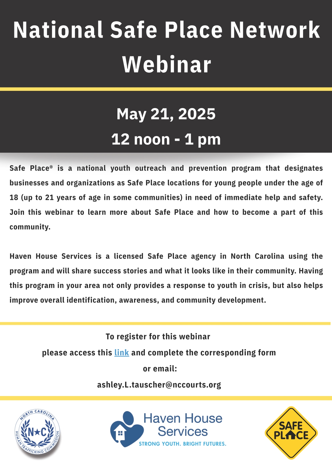 National Safe Place Webinar flyer - click to register