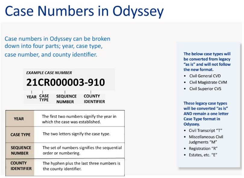 Case numbers in Enterprise Justice (Odyssey) example