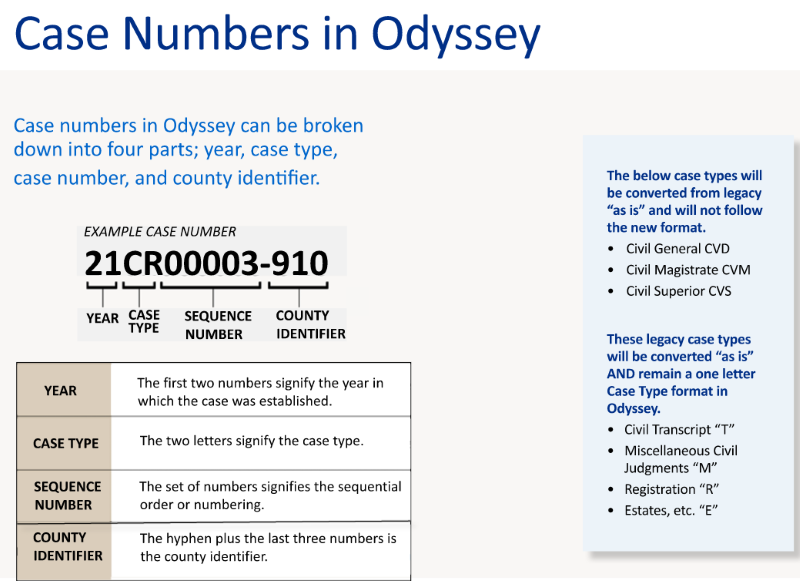 Case numbers in Odyssey example