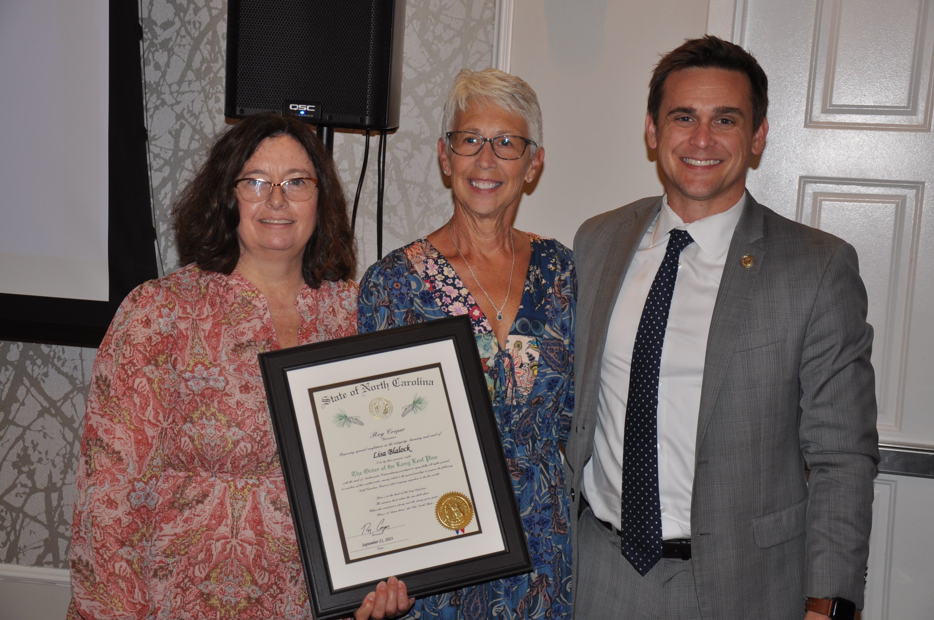 From left to right, Franklin County Clerk Shelley Dickerson, Warren County Clerk Lisa Blalock (Ret.), and NCAOC Director Ryan Boyce.