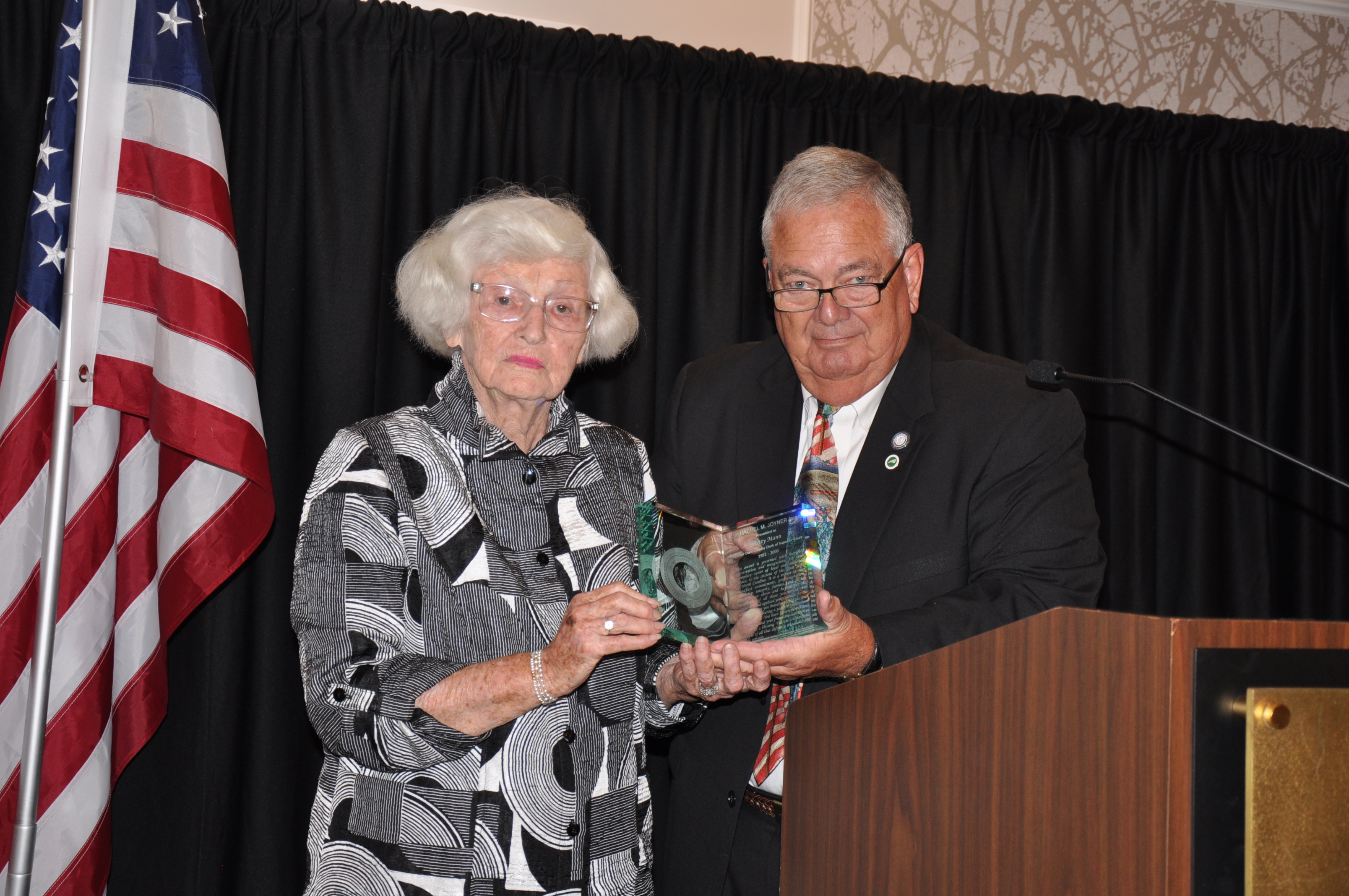 From left ot right, Dare County Clerk Betty Mann (Ret.) and Tyrell County Commissioner Tommy Everett. 