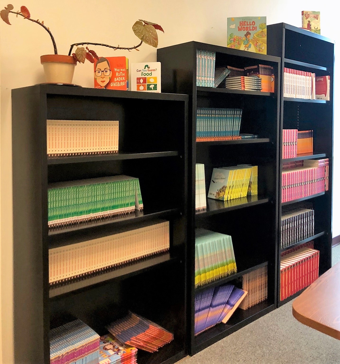 A large supply of books stored in the judges' chambers to replenish books in the courtroom. 