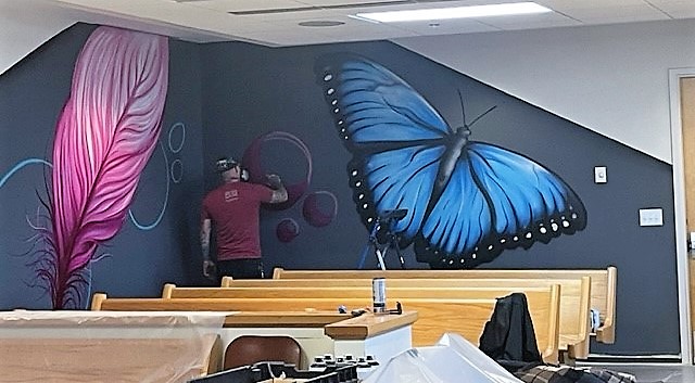 Progress continues on the mural. 