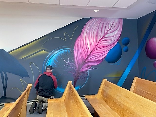 The mural in progress.