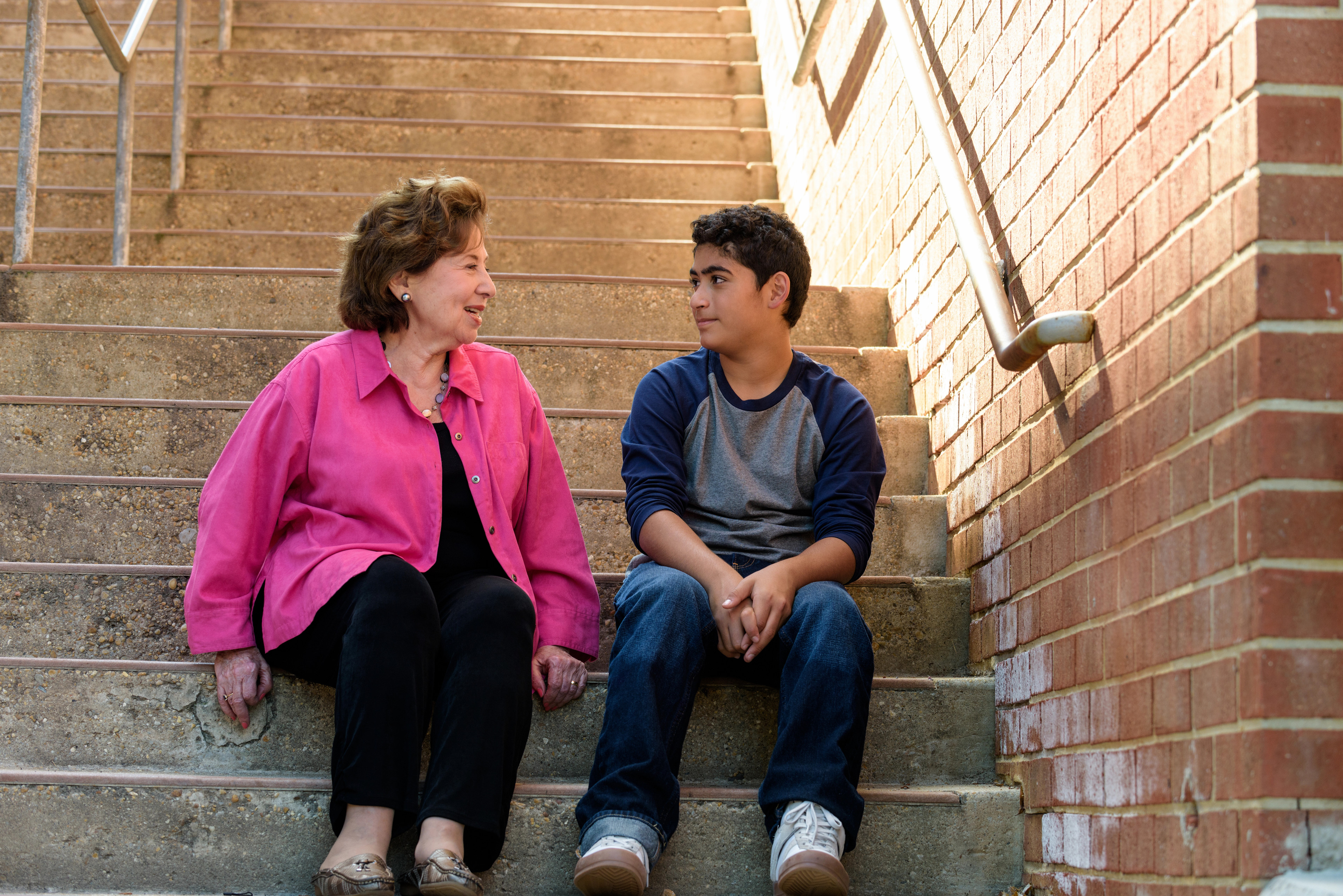 Attorney advocate and child on stairs