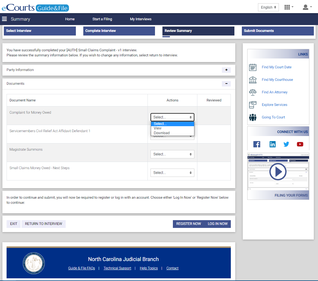 eCourts Guide & File review summary