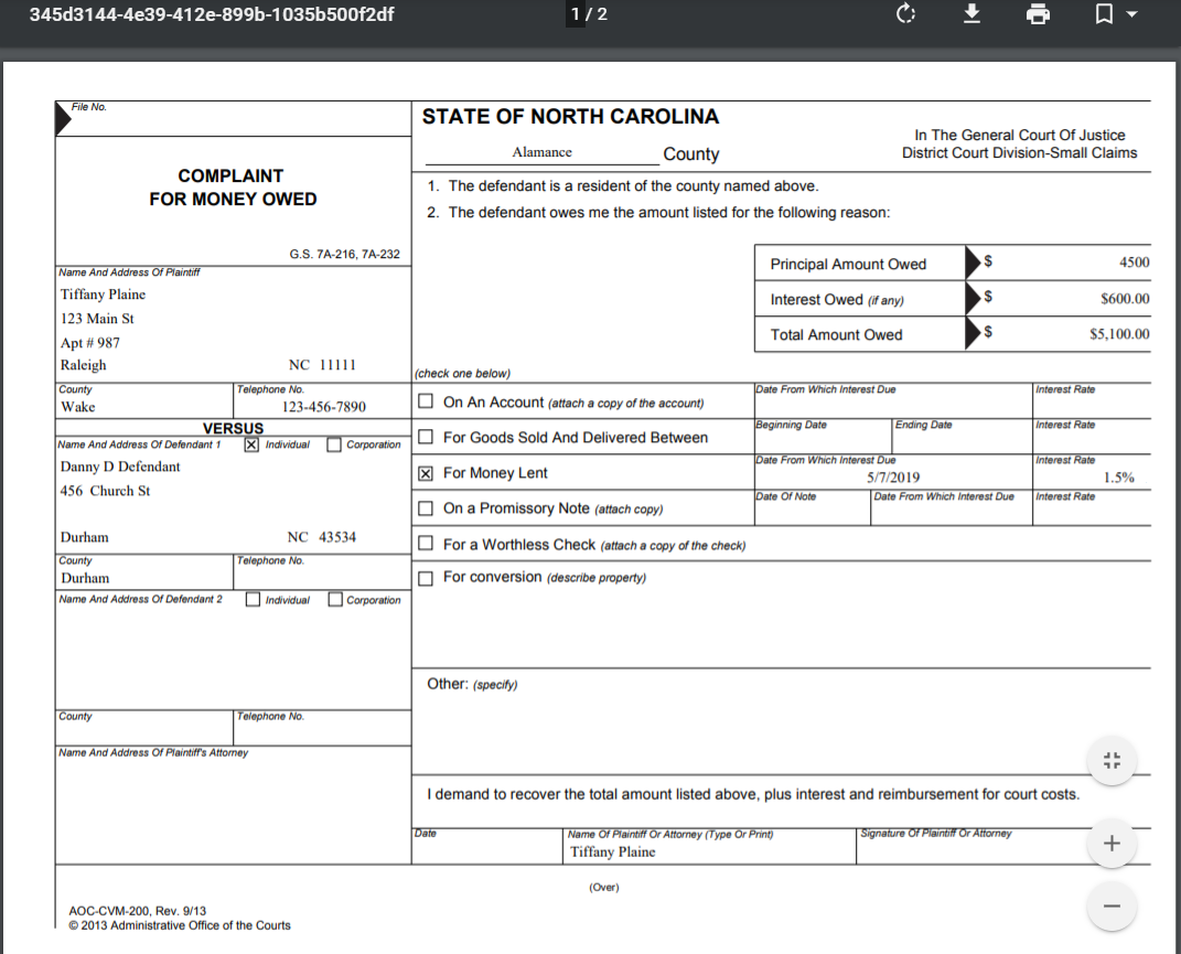 Guide & File sample prefilled form