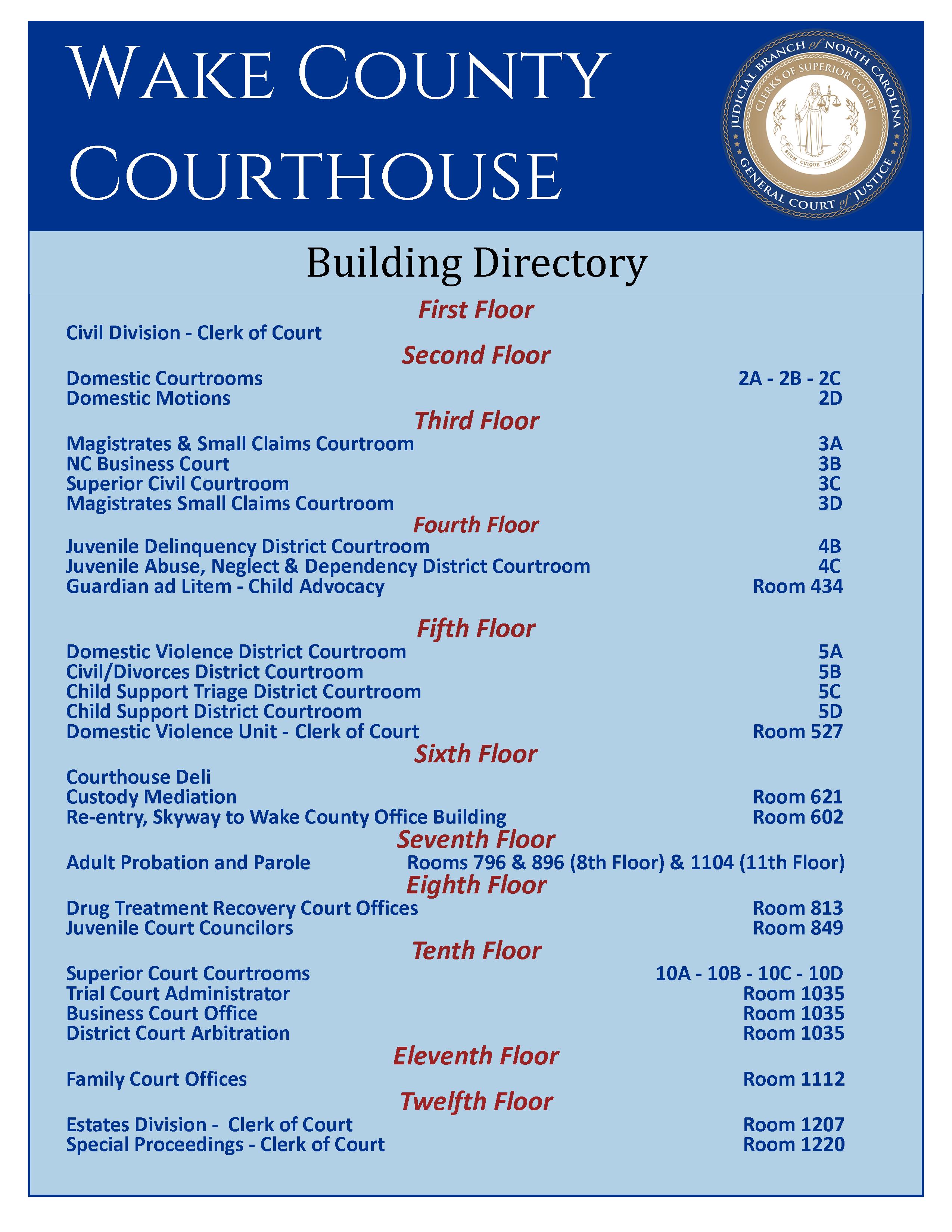 Wake County Courthouse Building Directory