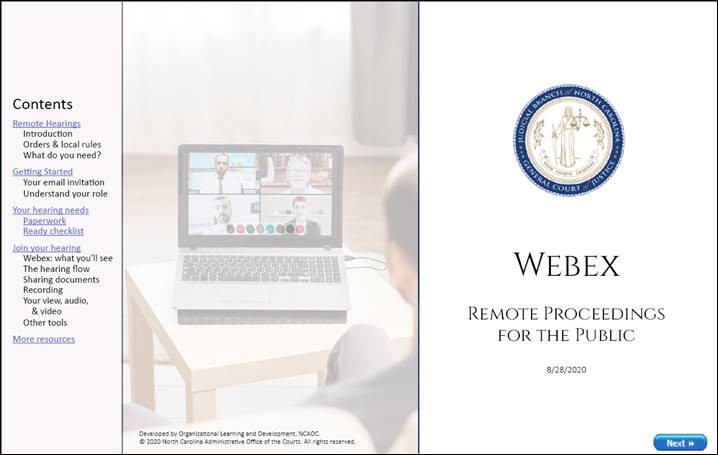 Webex Remote Proceedings for the Public Module