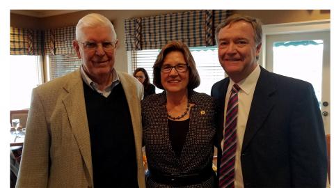 From left to right: former Senior Resident Superior Court Judge Forrest Ferrell, Court of Appeals Chief Judge Linda McGee, and former Superior Court Judge Dan Green. 