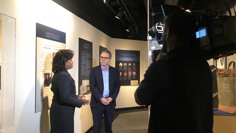 Chief Justice Cheri Beasley being interviewed by Tim Boyum