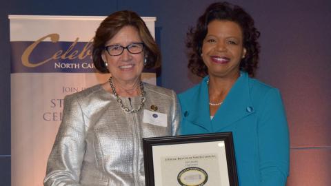 Chief Judge Linda McGee (left) and Chief Justice Cheri Beasley