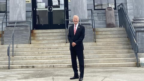 Chief Justice Paul Newby in front of the Cherokee County Courthouse in Murphy, North Carolina