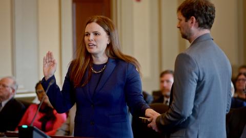 Judge Allison Riggs takes the oath of office at the North Carolina Court of Appeals.