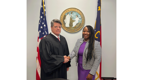 Senior Resident Superior Court Judge Henry Stevens IV (left) and Nicky Dobson